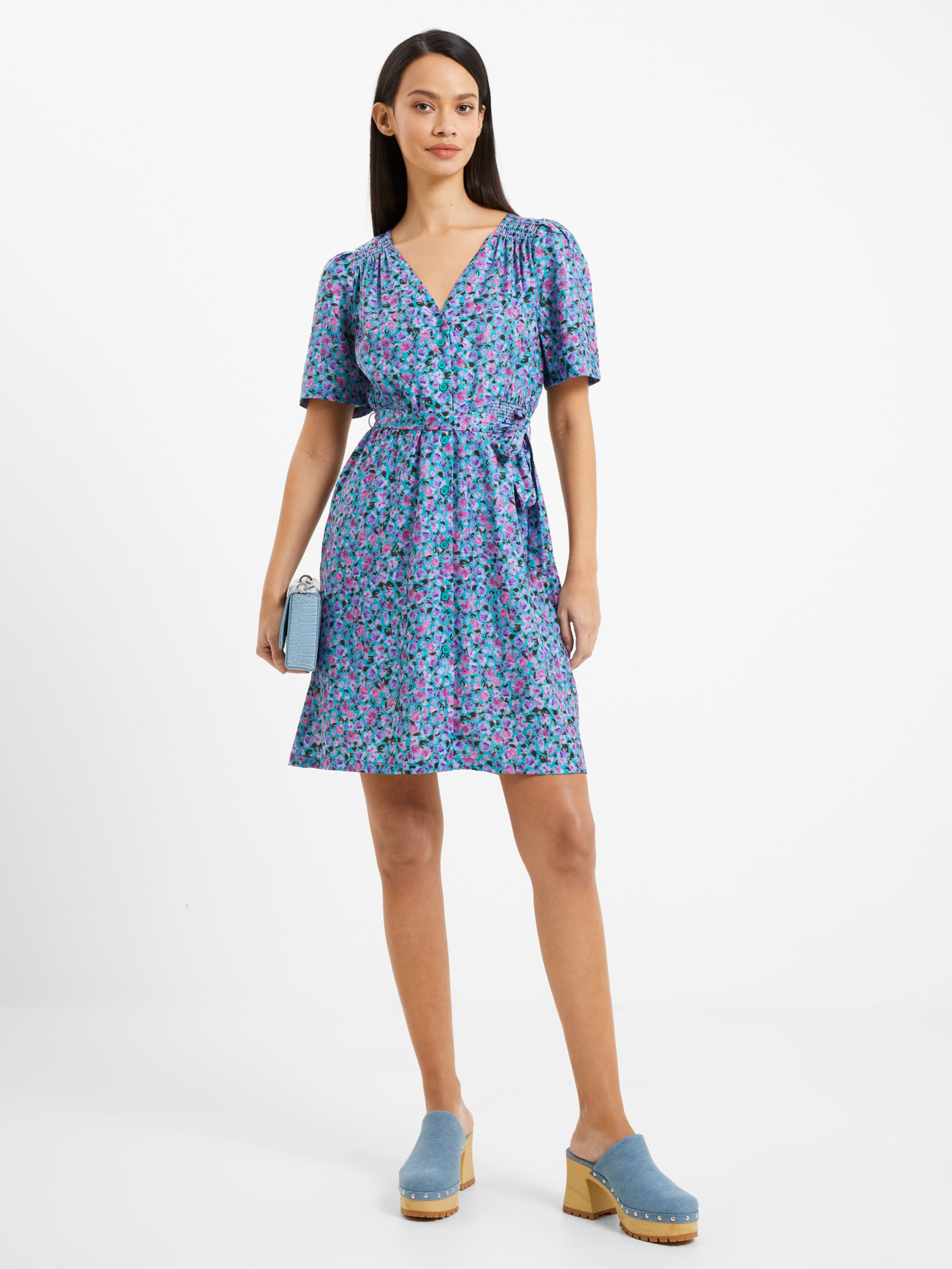 French Connection Alezzia Floral Mini Dress, Jaded Teal, 12