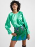 French Connection Adora Satin Top, Green Mineral