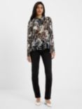 French Connection Deon Hallie High Neck Top, Black/Cream