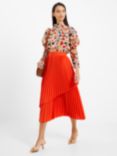 French Connection Arie Tiered Pleated Skirt, Mandarin Red, Mandarin Red