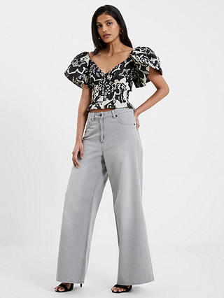 French Connection Deon Candra Jacquard Top, Black/Cream