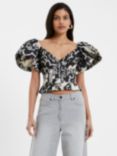 French Connection Deon Candra Jacquard Top, Black/Cream