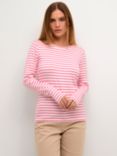 KAFFE Liddy Striped Long Sleeve T-Shirt, Chalk/Pink