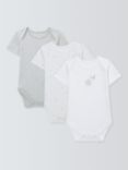 John Lewis Baby Cotton Star Print Bodysuits, Pack of 3, White