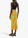 Whistles Palm Floral Side Button Midi Skirt, Multi