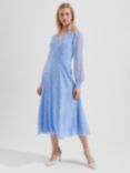 Hobbs Viviana Midi Silk Dress, Blue/Multi, Blue/Multi