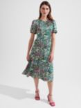 Hobbs Christina Midi Floral Dress, Green/Multi, Green/Multi