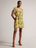 Ted Baker Isbella FIoral Frill Mini Dress, Bright Yellow/Multi
