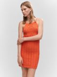 Mango Open Knit Crochet Mini Dress, Pastel Orange