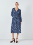 John Lewis Gathered Floral Midi Dress, Blue/Multi