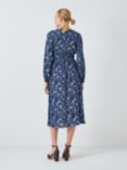 John Lewis Gathered Floral Midi Dress, Blue/Multi