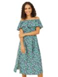 Yumi Ditsy Floral Bardot Midi Dress, Green