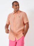 Crew Clothing Check Linen Short Sleeve Shirt, Coral, Coral
