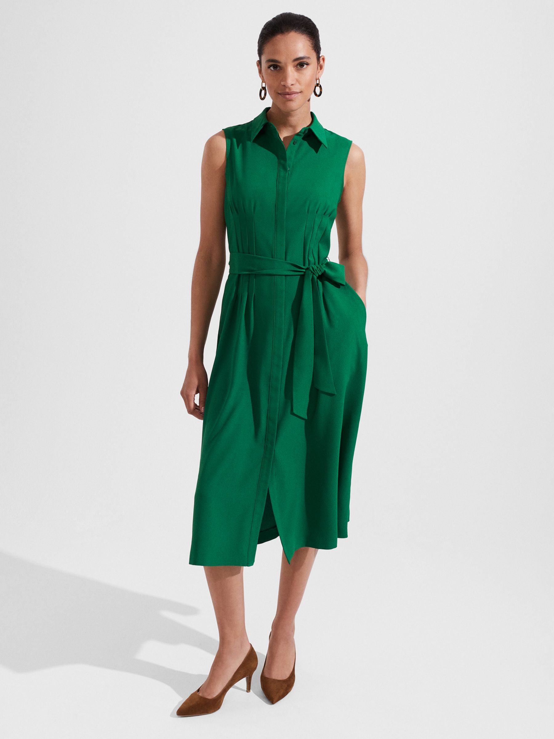 Hobbs Sandra Sleeveless Shirt Dress, Green, 12