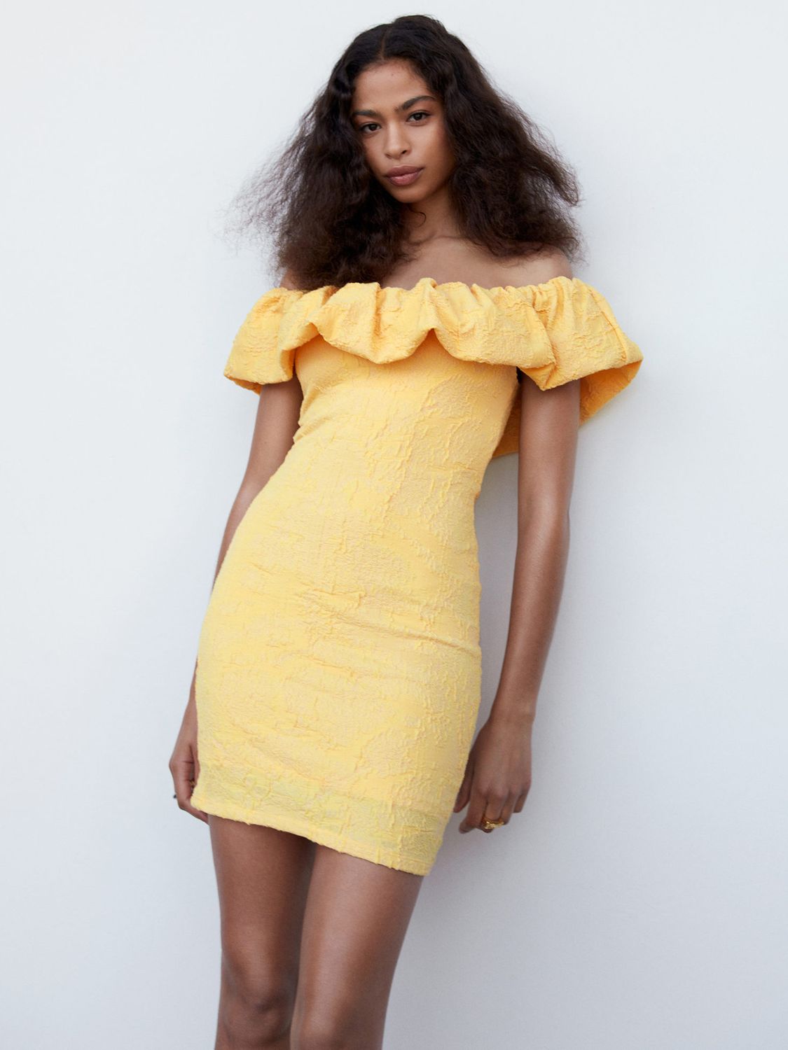 Mango Gaste Textured Mini Dress, Yellow, 14