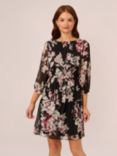 Adrianna Papell Floral Chiffon Elastic Mini Dress, Black/Multi