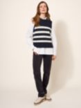 White Stuff Knitted Wool Blend Stripe Vest, Black/White