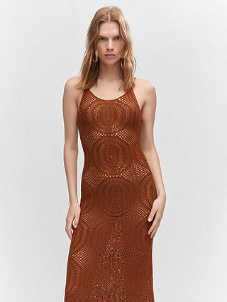 Mango Dama Crochet Maxi Dress, Brown