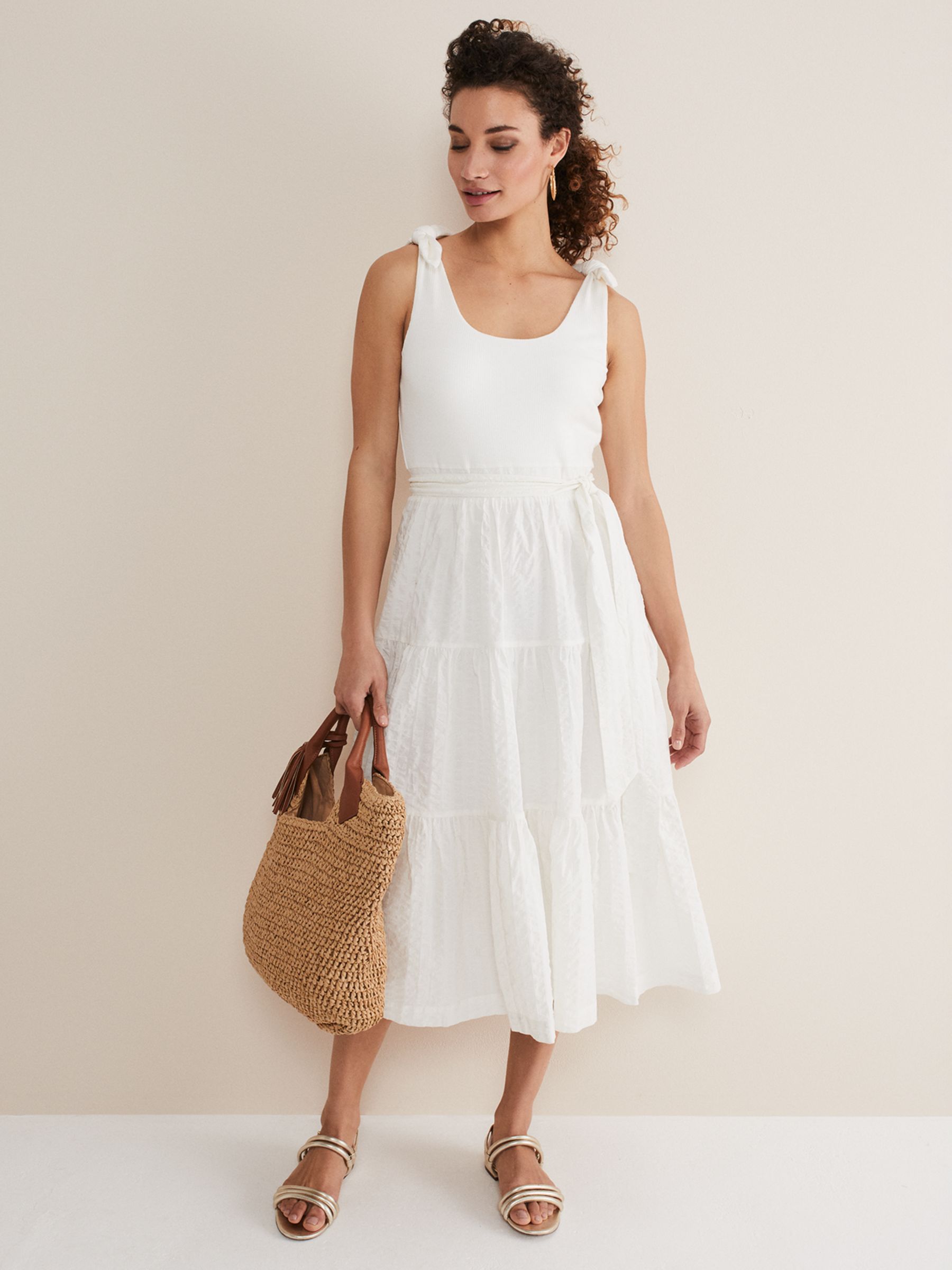 Phase Eight Jennie Strappy Tiered Dress, White at John Lewis