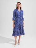 Hobbs Petite Adela Tiered Midi Dress, Deep Blue/Cream, Deep Blue Cream