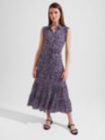 Hobbs Petite Esme Tiered Midi Dress, Navy/Multi, Navy Multi