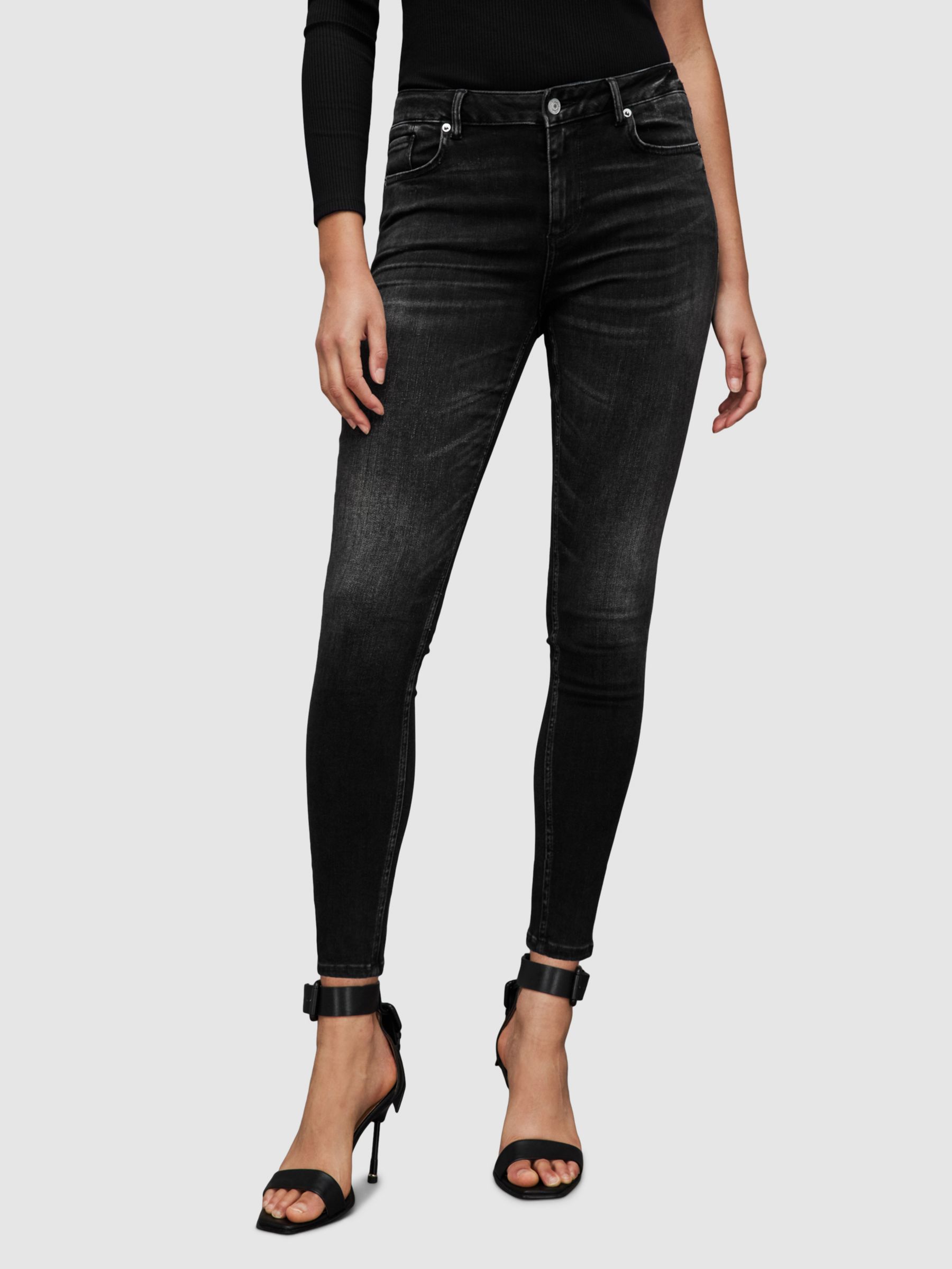 AllSaints Miller Size Me Jeans, Washed Black at John Lewis & Partners