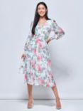 Jolie Moi Floral Print Long Sleeve Mesh Midi Dress, White/Multi