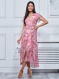 Jolie Moi Carleigh Floral Ruffle Hem Dress, Pink, Pink