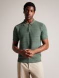 Ted Baker Blossam Textured Zip Polo Shirt, Green Olive