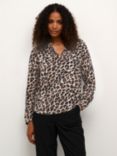 KAFFE Mara Tilly Long Sleeve Animal Print Blouse, Brown/Multi