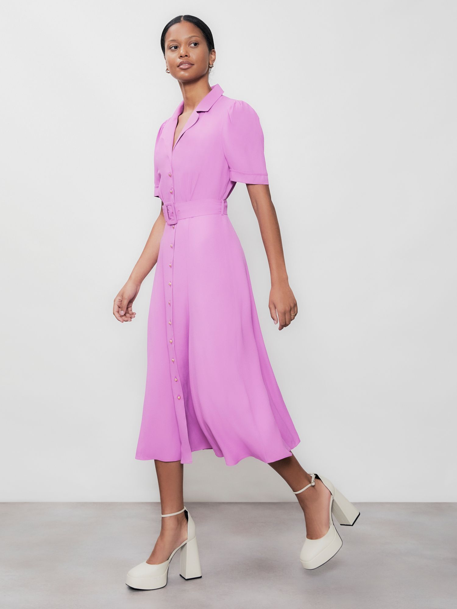 Finery Zara Midi Shirt Dress, Pink at John Lewis & Partners