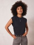 Mint Velvet Cotton Extended Shoulder T-Shirt, Navy