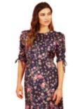 Yumi Floral Print Ruched Midi Dress, Navy