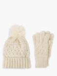 totes Cable Knit Hat and Glove Set, Oat