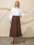 Ro&Zo Plain Satin Bias Midi Skirt, Brown