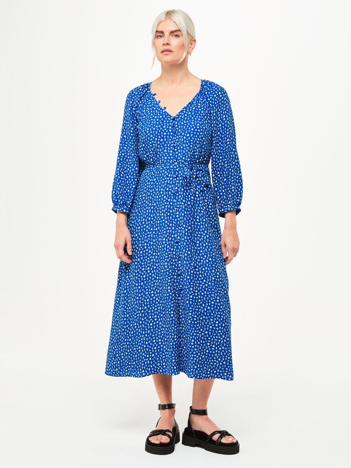 Blue/Multi Cactus Print Velvet Dress, WHISTLES