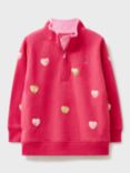 Crew Clothing Kids' Sequin Heart Cotton Blend Sweatshirt, Bright Pink