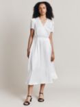 Ghost Hana Spot Print Satin Wrap Midi Dress, White/Black