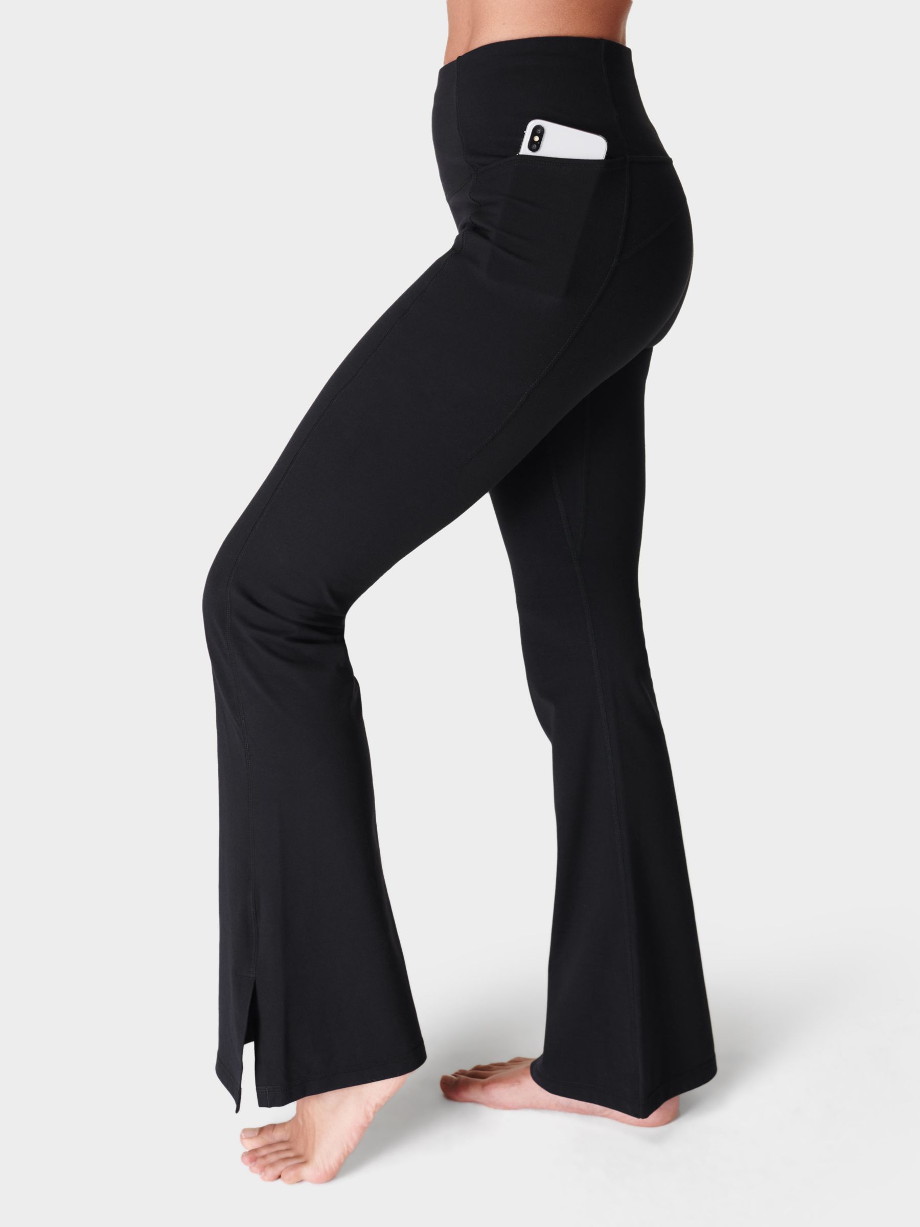 SWEATY BETTY Soft Sculpt Flare 30 Stretch-Woven Yoga Trousers in BLACK