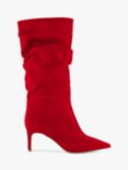 Dune Suede Slouch Point Long Boots, Red-suede