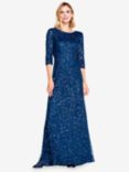 Adrianna Papell Beaded 3/4 Sleeve Mermaid Maxi Dress, Deep Blue