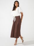 Ro&Zo Petite Brown Satin Midi Skirt, Brown