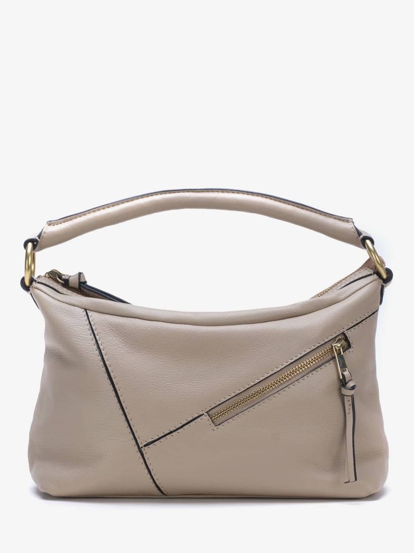Mint Velvet Zip Top Leather Shoulder Bag, Natural, One Size