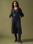 Great Plains Tiered Midi Chambray Dress, Dark Indigo Wash