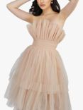 Lace & Beads Nelita Tiered Mesh Maxi Dress, Neutral