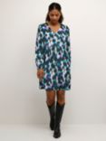 KAFFE Amilia Long Sleeve V-Neck Mini Dress, Blue/Multi