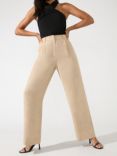 Ro&Zo Petite Wide Leg Linen Blend Trousers, Stone, Stone