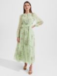 Hobbs Leia Silk Floral Print Dress, Green