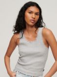 Superdry Organic Cotton Vintage Lace Trim Vest Top, Grey Marl