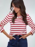 Baukjen Ashley Stripe Organic Cotton 3/4 Sleeve Top, Soft White/Crimson